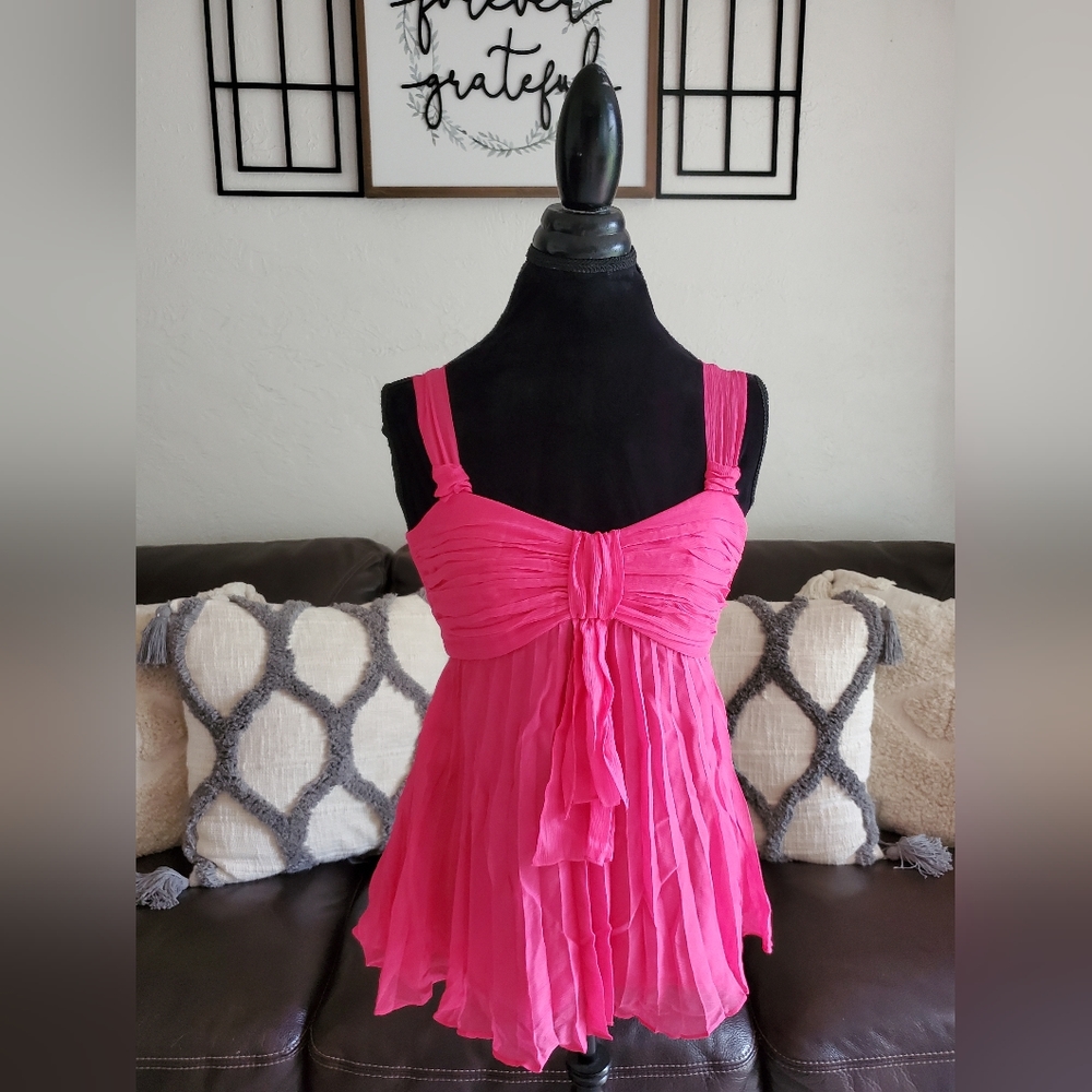 Vintage 90's Y2K Nine West Hot Pink 100% Silk Blouse Sweetheart Cut Size SP Boho
